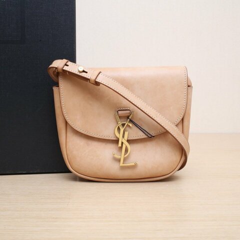 SAINT LAURENT KAIA馬鞍包小號18.5棕色牛皮金扣肩背包