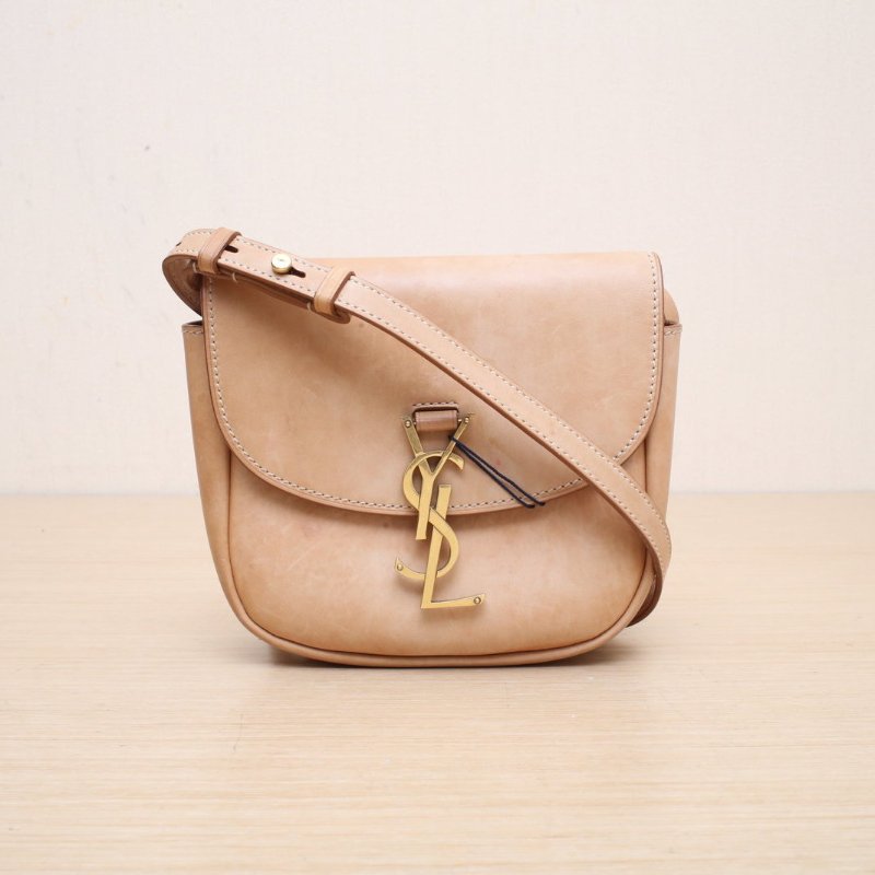 SAINT LAURENT KAIA馬鞍包小號18.5棕色牛皮金扣肩背包-1