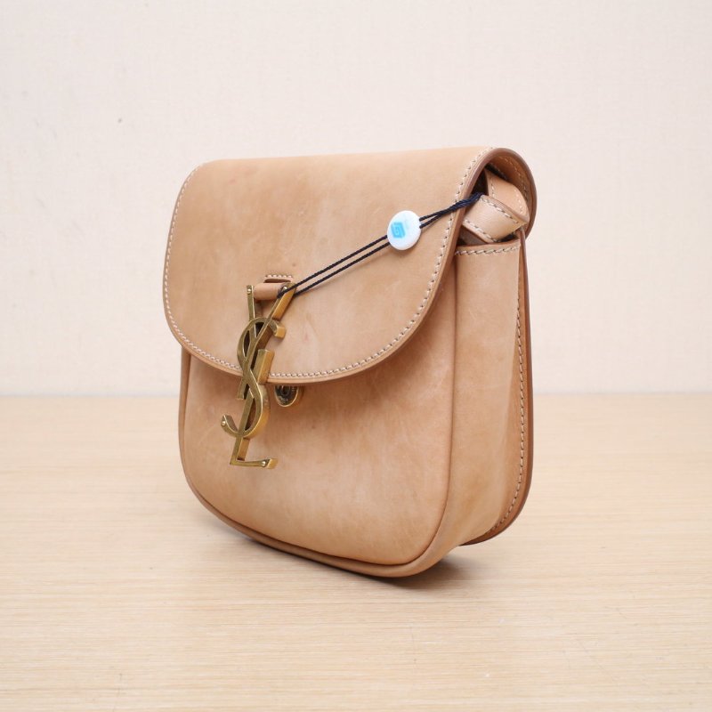 SAINT LAURENT KAIA馬鞍包小號18.5棕色牛皮金扣肩背包-4