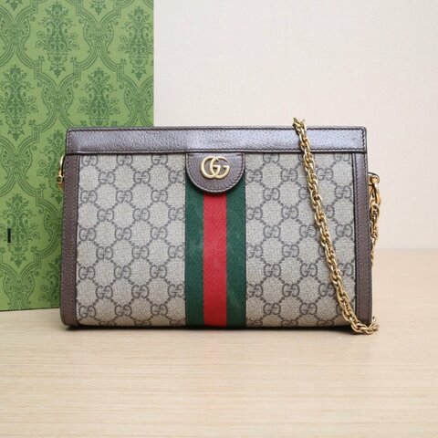 GUCCI Ophidia夾子包小號26老花PVC金扣肩背包