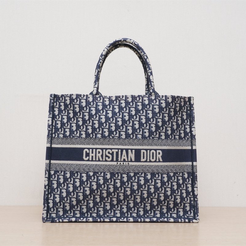DIOR BookTote大號42藍色帆布無2021Oblique印花字母刺繡肩背包-1