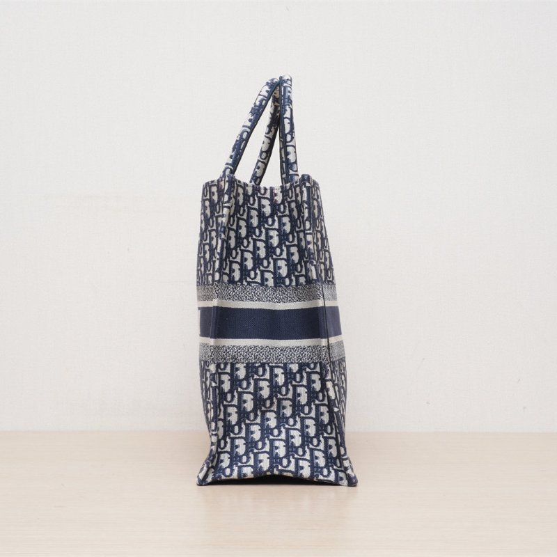 DIOR BookTote大號42藍色帆布無2021Oblique印花字母刺繡肩背包-4