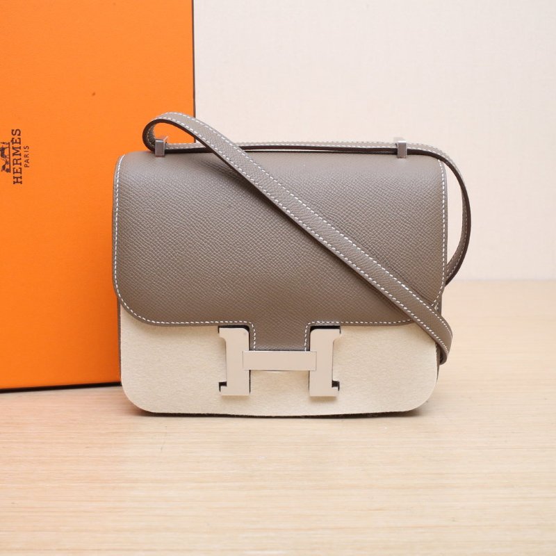 HERMES Constance康康19帶鏡子新版18大象灰Epsom皮K2025銀扣肩背包-0