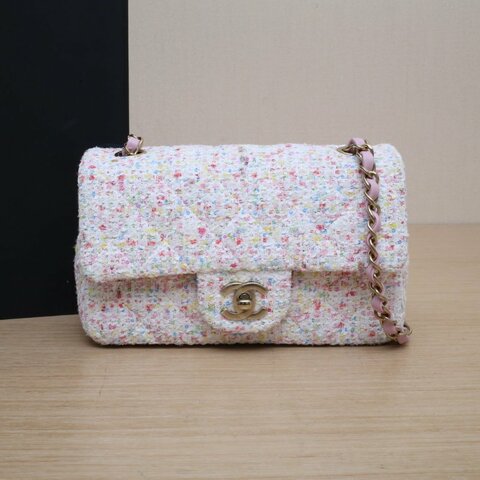 CHANEL CF口蓋包大Mini20彩色毛呢晶片開金扣25P肩背包