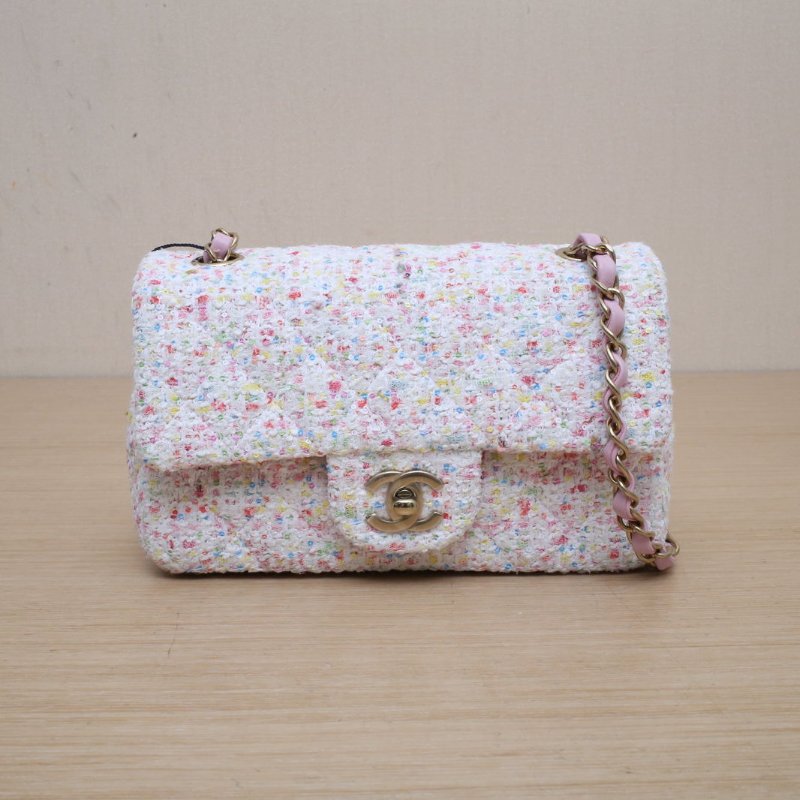 CHANEL CF口蓋包大Mini20彩色毛呢晶片開金扣25P肩背包-1