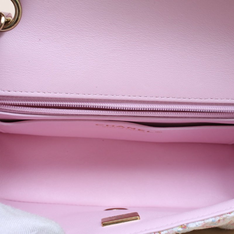 CHANEL CF口蓋包大Mini20彩色毛呢晶片開金扣25P肩背包-3