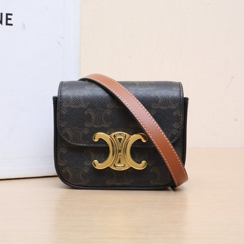 CELINE Triomphe凱旋門金屬鎖扣Mini老花PVC金扣肩背包-0