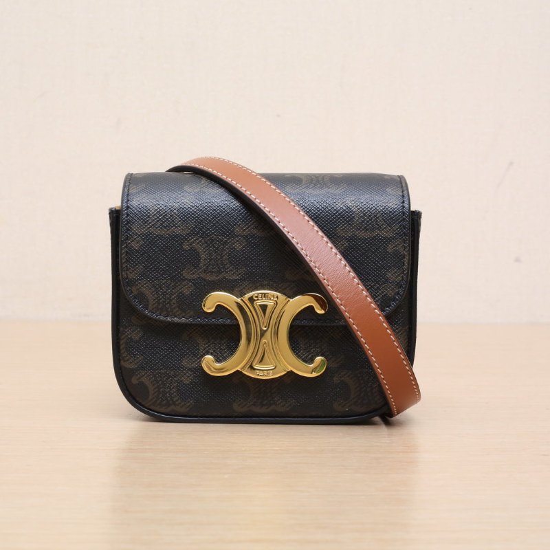 CELINE Triomphe凱旋門金屬鎖扣Mini老花PVC金扣肩背包-1