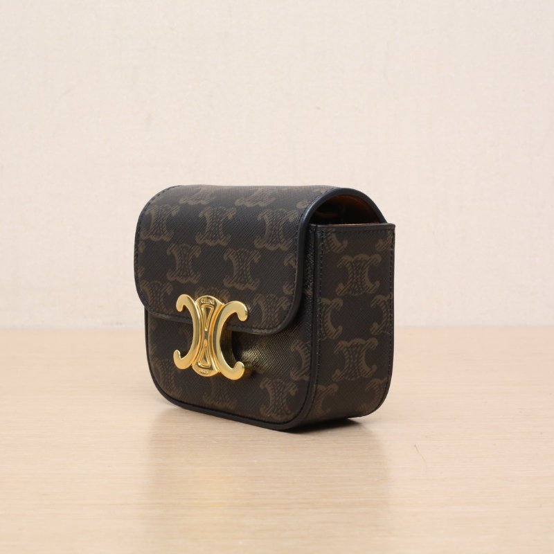 CELINE Triomphe凱旋門金屬鎖扣Mini老花PVC金扣肩背包-2