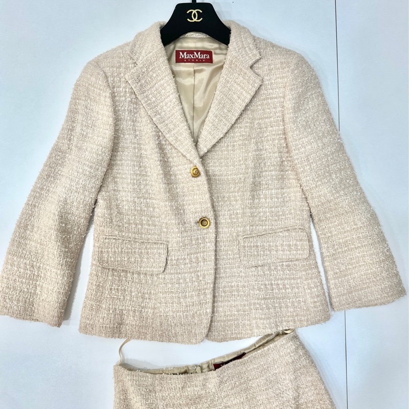 MAXMARA 卡其 毛呢 短大衣 西裝外套 套裝 西外 外套 裙裝 裙子-0