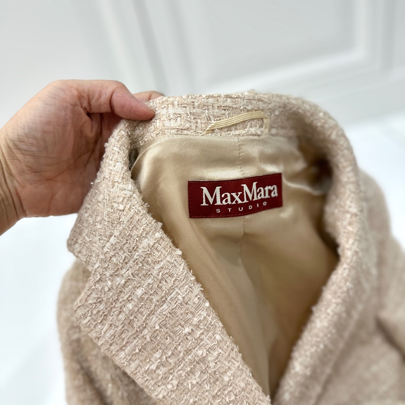 MAXMARA 卡其 毛呢 短大衣 西裝外套 套裝 西外 外套 裙裝 裙子-5