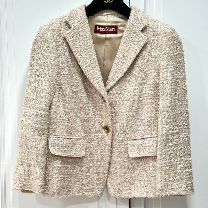 MAXMARA 卡其 毛呢 短大衣 西裝外套 套裝 西外 外套 裙裝 裙子-10