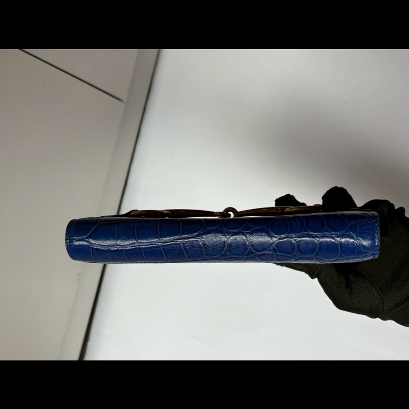 Gucci 寶藍色壓鱷魚紋皮革下蓋長夾-4