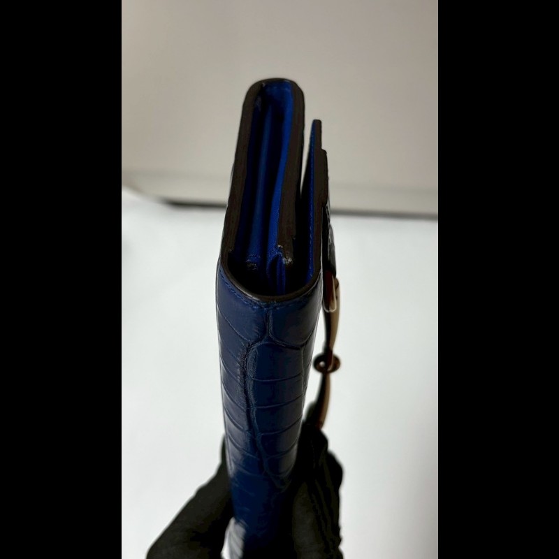 Gucci 寶藍色壓鱷魚紋皮革下蓋長夾-7