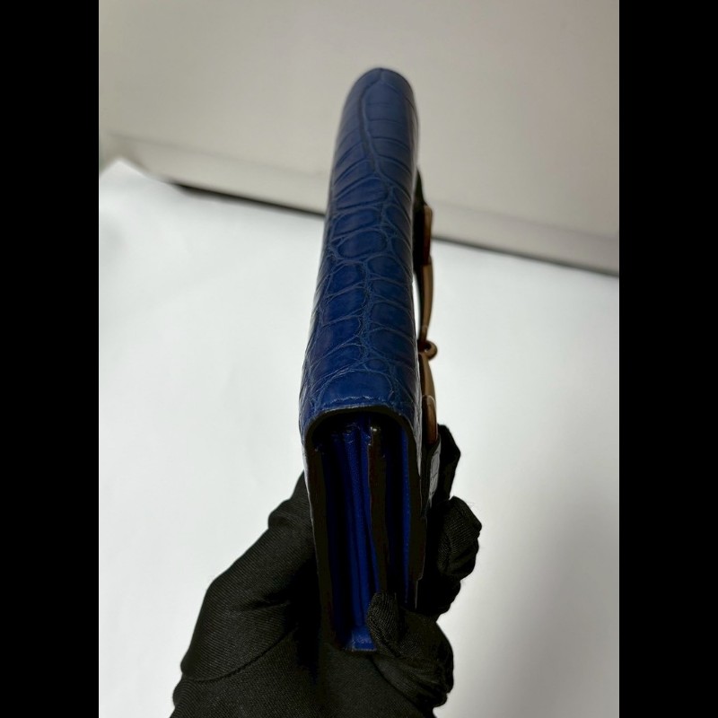 Gucci 寶藍色壓鱷魚紋皮革下蓋長夾-9