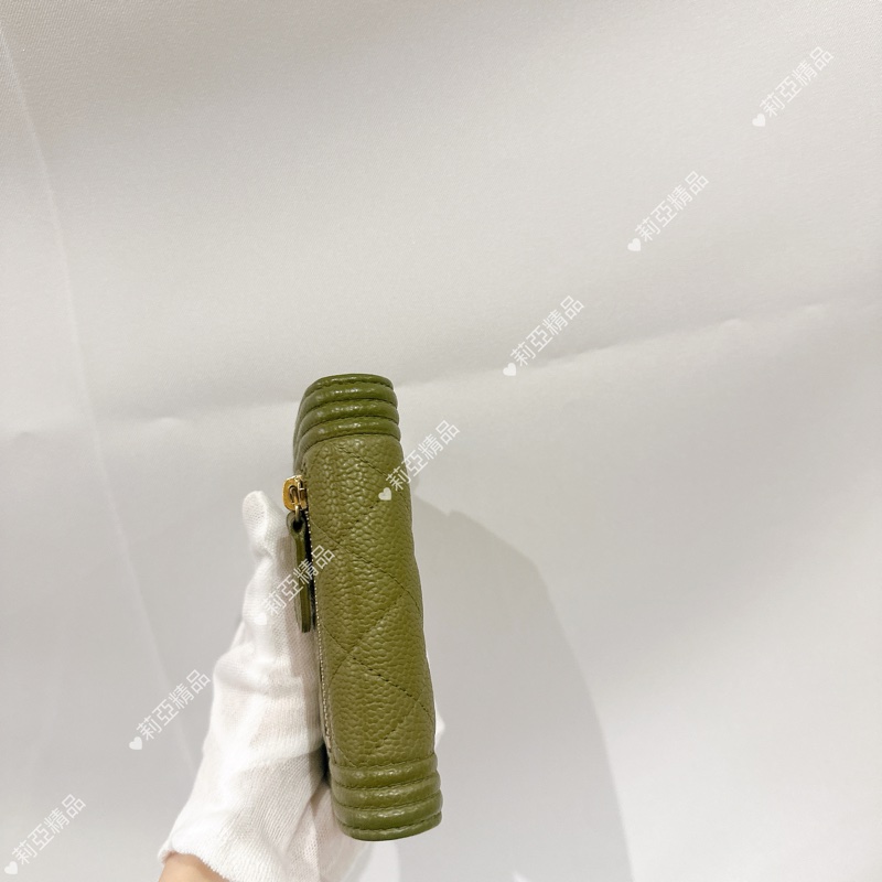 莉亞精品♡ Chanel Boy背拉三折短夾 抹茶綠 二手美品-5
