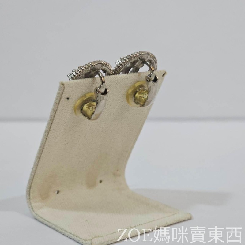Chanel 銀色雙C造型鑲圓形珍珠點鑽耳夾式耳環-3