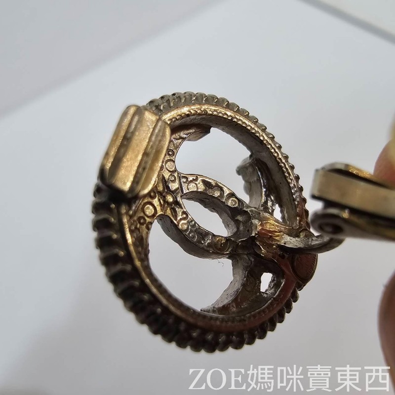 Chanel 銀色雙C造型鑲圓形珍珠點鑽耳夾式耳環-7