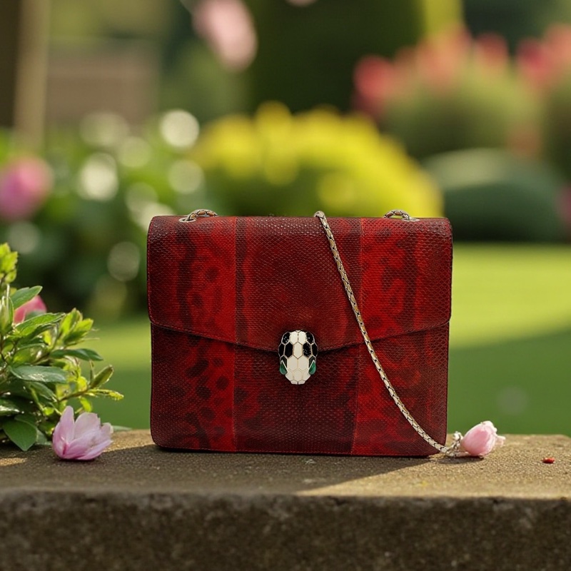 莉亞精品♡寶格麗 蛇頭斜背包 紅 二手-0