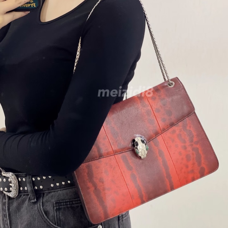 莉亞精品♡寶格麗 蛇頭斜背包 紅 二手-1