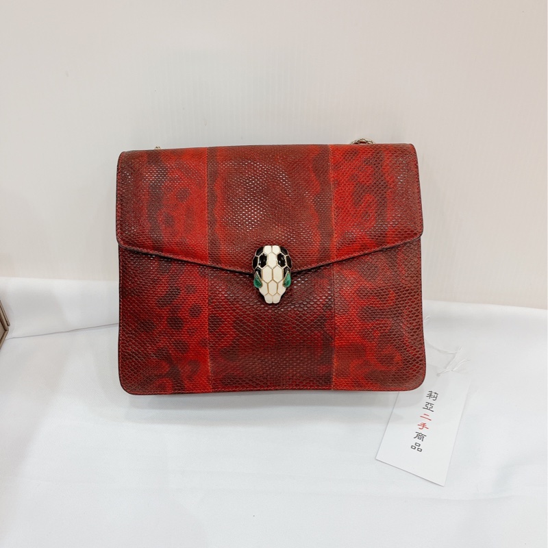 莉亞精品♡寶格麗 蛇頭斜背包 紅 二手-2