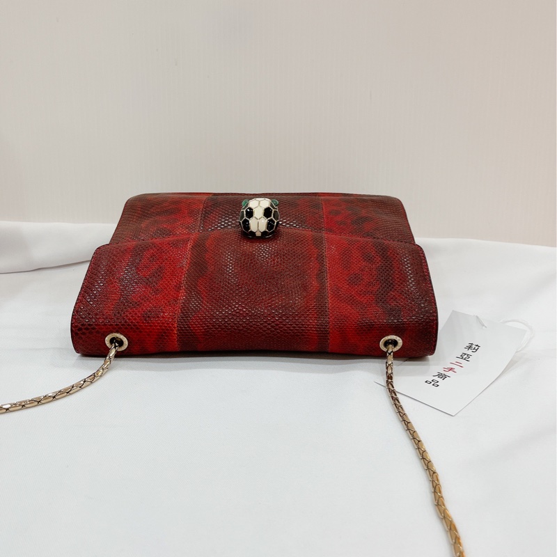 莉亞精品♡寶格麗 蛇頭斜背包 紅 二手-5