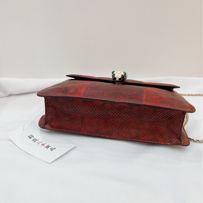 莉亞精品♡寶格麗 蛇頭斜背包 紅 二手-7