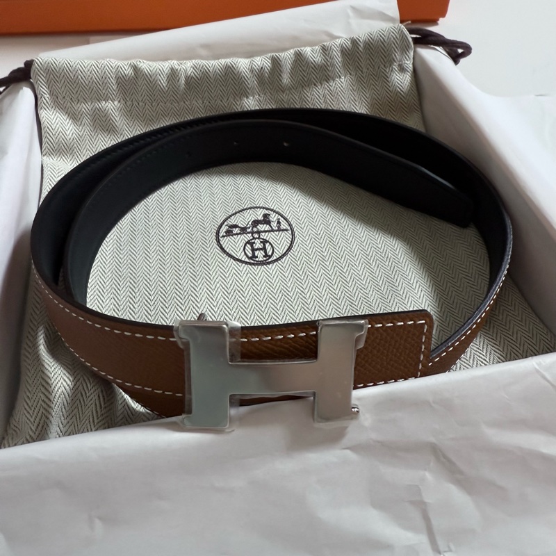 Hermes H雙色皮帶 銀色-0