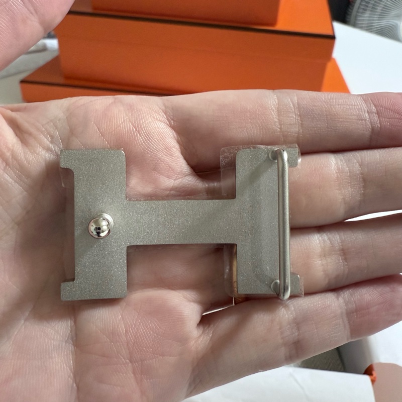 Hermes H雙色皮帶 銀色-2