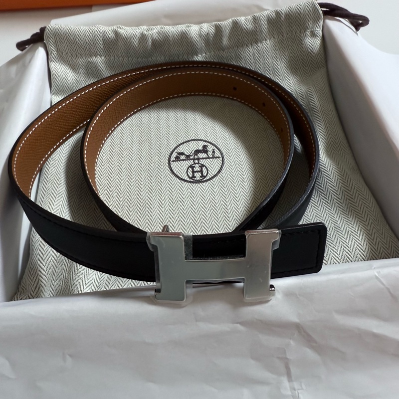 Hermes H雙色皮帶 銀色-8