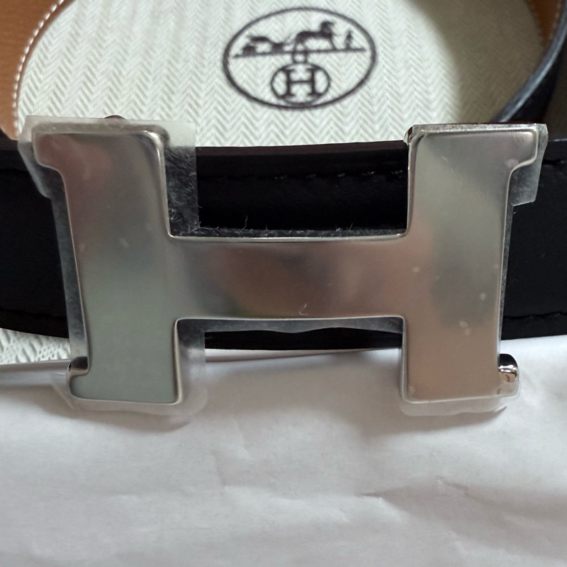 Hermes H雙色皮帶 銀色-10