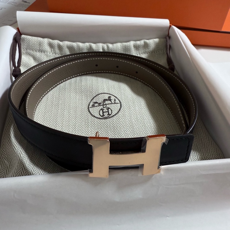 Hermes H雙色皮帶 玫瑰金-0