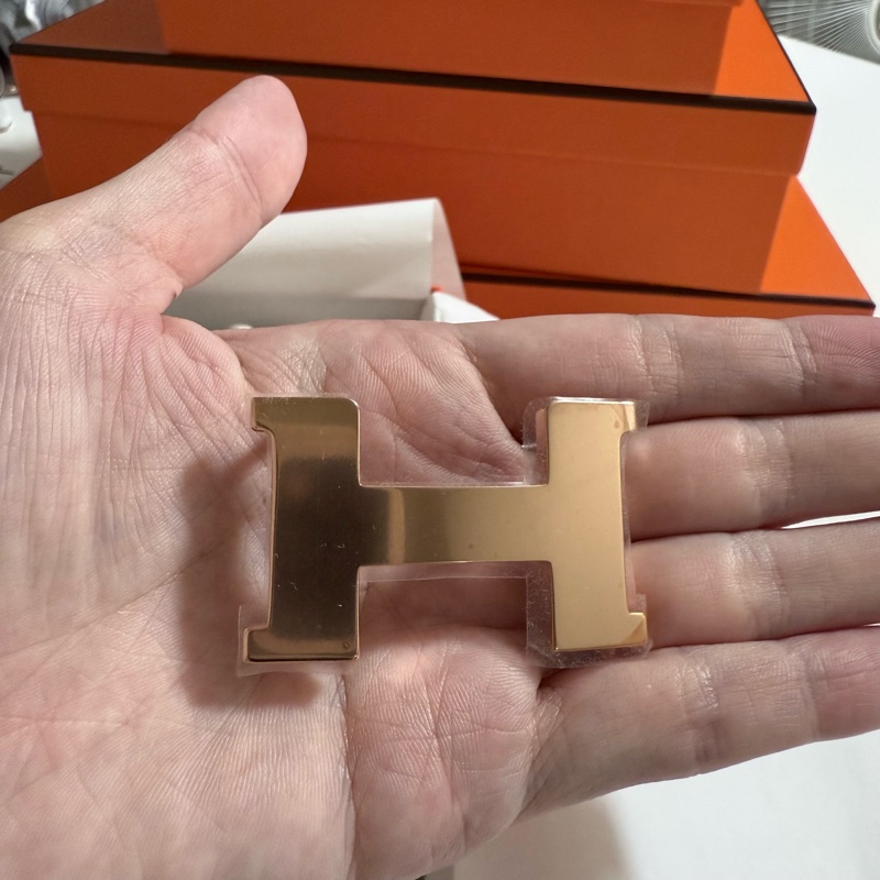 Hermes H雙色皮帶 玫瑰金-4