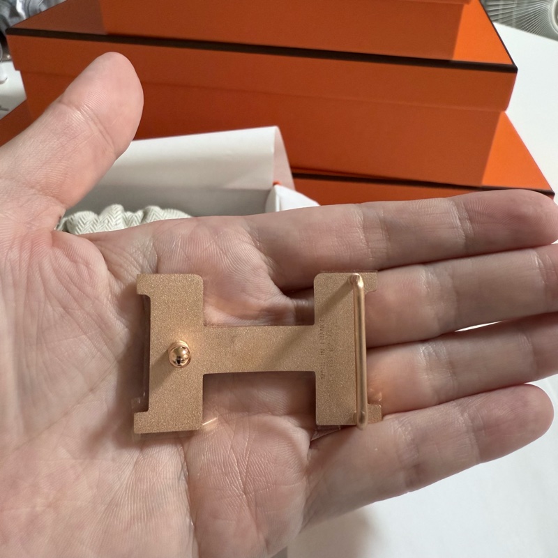 Hermes H雙色皮帶 玫瑰金-5