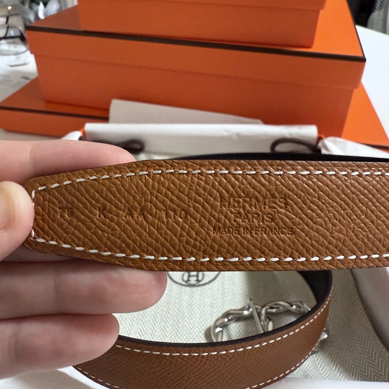 Hermes 豬鼻子雙色皮帶 銀色-6