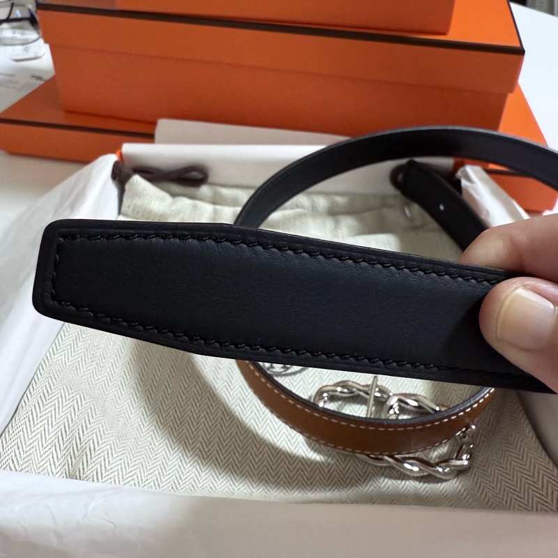 Hermes 豬鼻子雙色皮帶 銀色-15