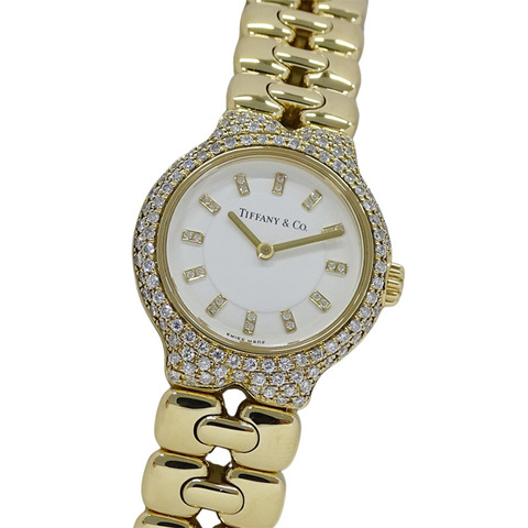 Tiffany & Co.) 女士 Tisoro 鑽石石英腕錶，QZ 750YG，18K 純金，拋光，L0133