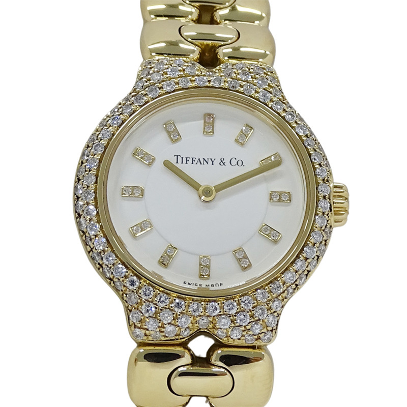 Tiffany & Co.) 女士 Tisoro 鑽石石英腕錶，QZ 750YG，18K 純金，拋光，L0133-1