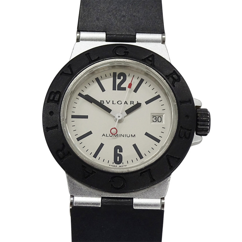 寶格麗女士腕錶,鋁製錶殼,日期顯示,石英機芯,QZ,橡膠錶帶,AL29TA,黑色,銀色,圓形錶盤-1