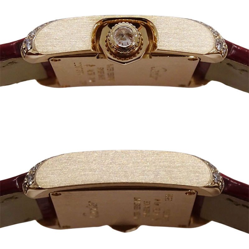 卡地亞 Tank Anglaise 女士腕錶，小號，鑲鑽，石英機芯，QZ 750PG，皮革錶帶，方形，拋光，WT100013-2