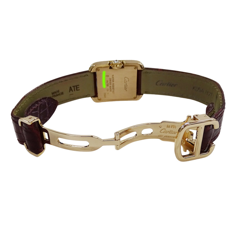 卡地亞 Tank Anglaise 女士腕錶，小號，鑲鑽，石英機芯，QZ 750PG，皮革錶帶，方形，拋光，WT100013-3