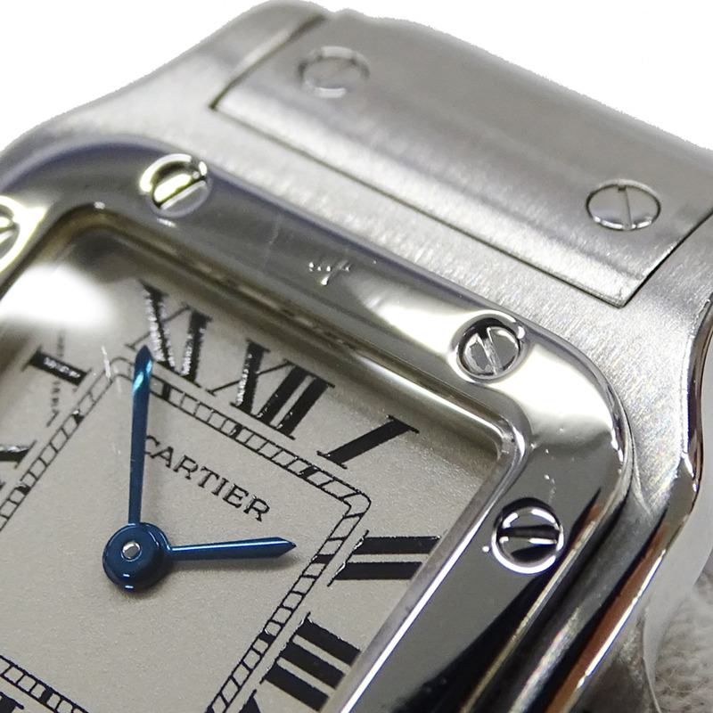 卡地亞 Santos Galbe SM 女士石英腕錶，W20056D6，不鏽鋼材質，銀色/象牙色，拋光處理-14