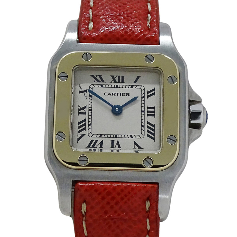 卡地亞 Santos Galbe SM 女士石英腕錶，W200124D，不鏽鋼錶殼搭配皮革錶帶，拋光處理-1