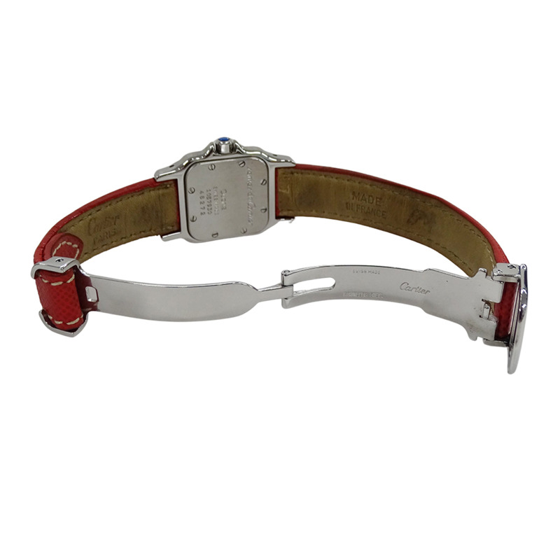 卡地亞 Santos Galbe SM 女士石英腕錶，W200124D，不鏽鋼錶殼搭配皮革錶帶，拋光處理-3