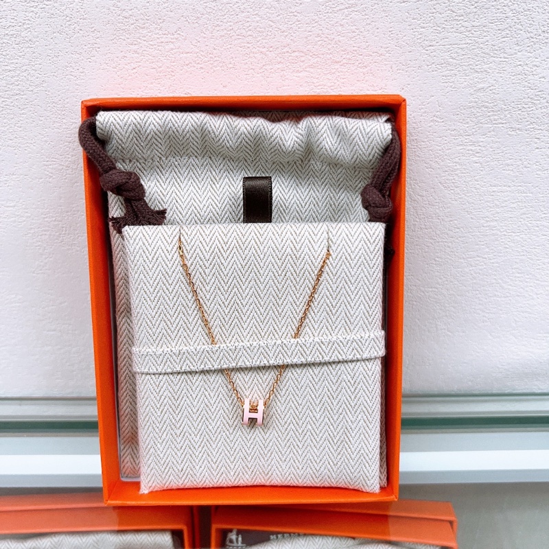 閒置 Hermes mini pop h 粉色玫瑰金項鍊-0