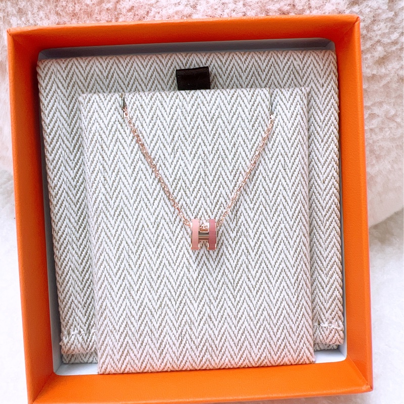 全新 Hermes mini pop h rocabar 粉色拼色玫瑰金項鍊-3