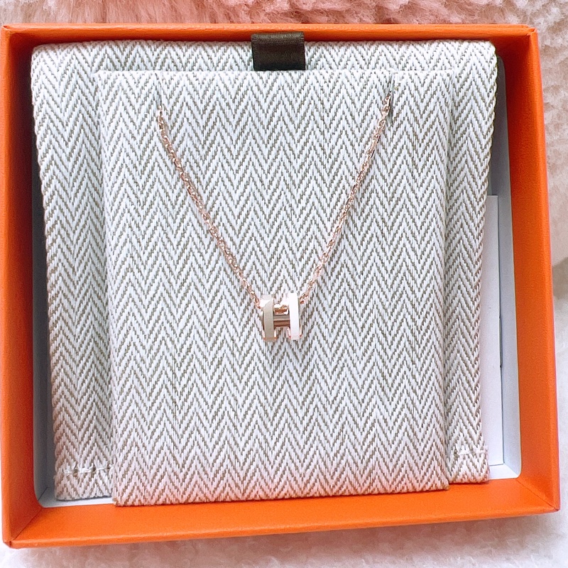 全新 Hermes mini pop h rocabar 奶茶拼白色 玫瑰金項鍊-0