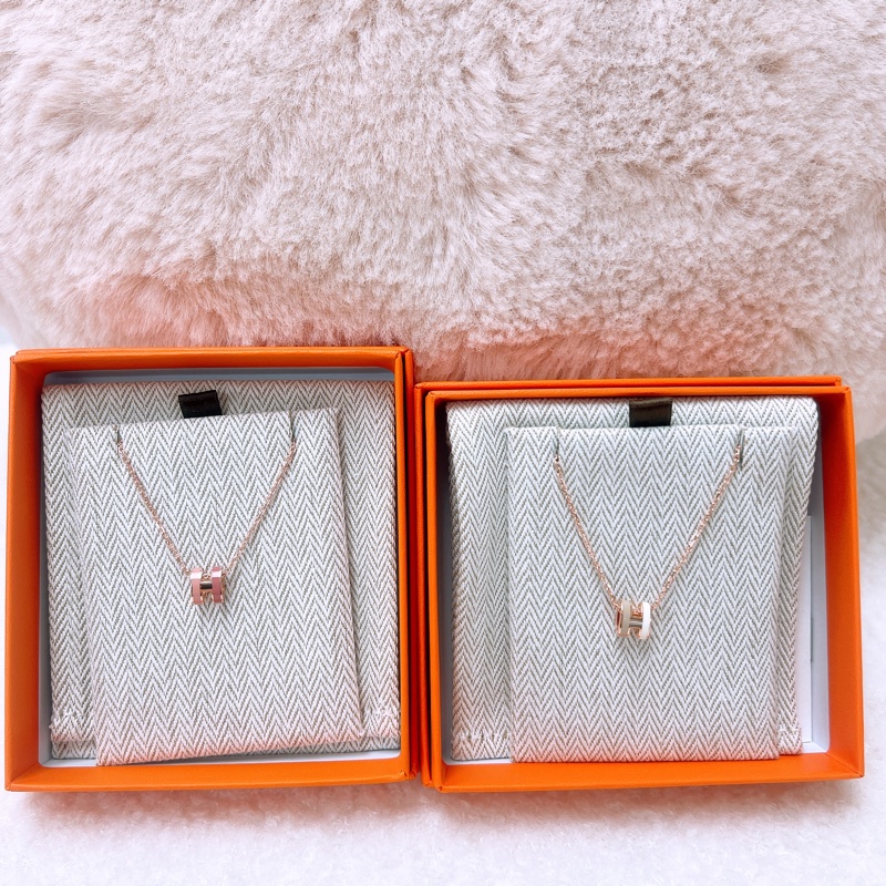 全新 Hermes mini pop h rocabar 奶茶拼白色 玫瑰金項鍊-5