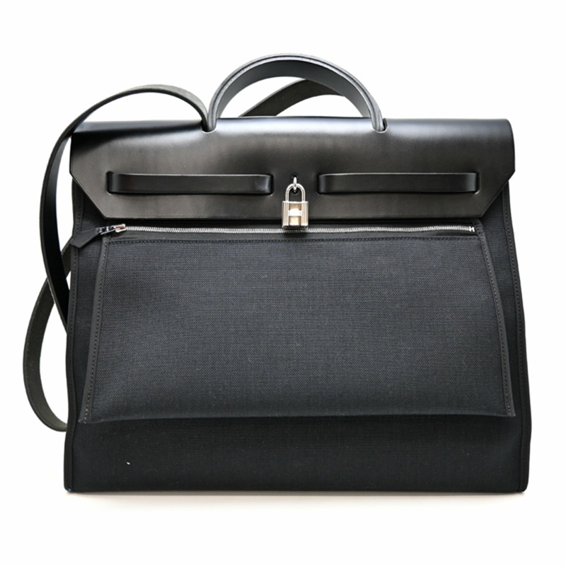 愛馬仕 Hermès Airbag Zip MM D Stamp，2019 年款，女士手提包，帆布，黑色-1