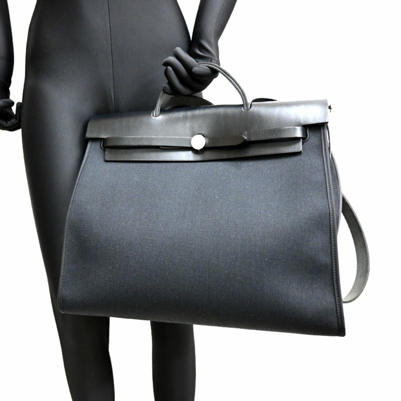 愛馬仕 Hermès Airbag Zip MM D Stamp，2019 年款，女士手提包，帆布，黑色-8